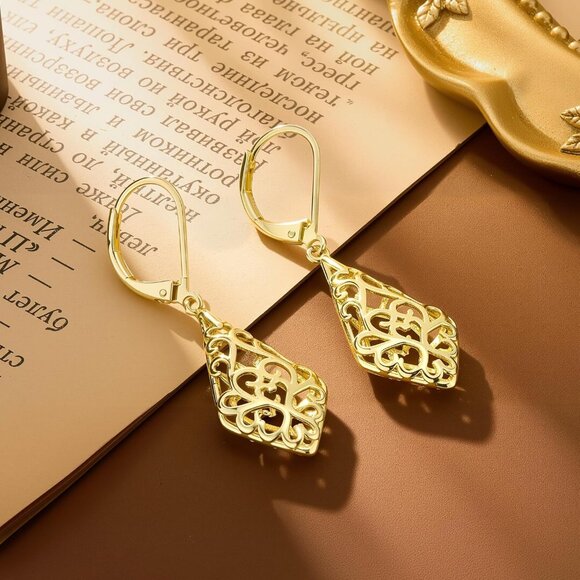 925 Sterling Silver Dangle Earrings for Women 14K Gold Jewelry Special Occasions - Picture 3 of 6